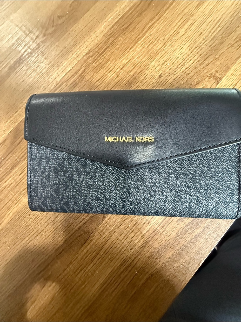 Michael Kors Black Logo Clutch with Gold Accent